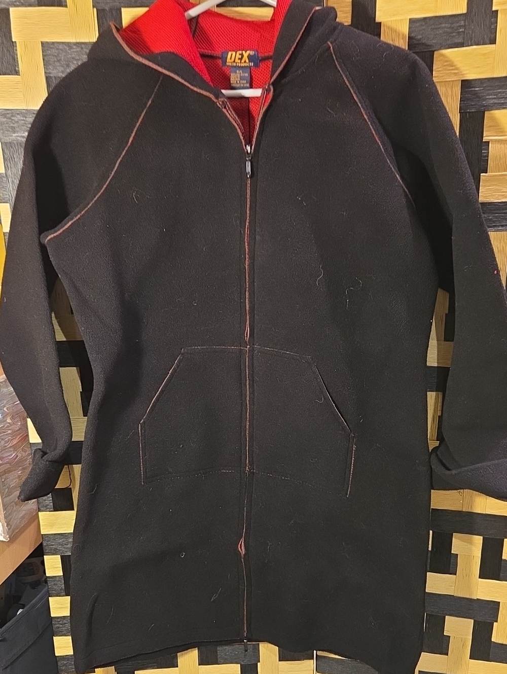 Dex Black Hooded Zip Jacket with Red Interior